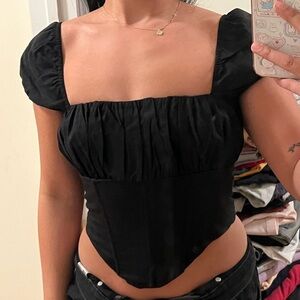 Glassons Black Puff Sleeve Linen Corset